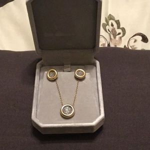 14K gold and diamonds necklace and earrings